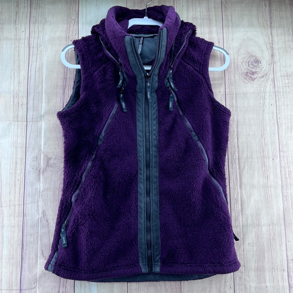 Kuhl Flight Vest Womens Small Purple Fleece Hooded Full Zip Sleeveless Jacket